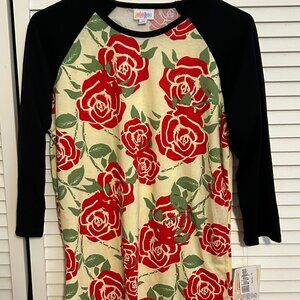 Brand New LuLaRoe Baseball (Randy-style) shirt; Size: M; Color: black & roses